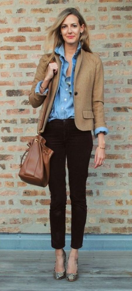 denim shirt and pants outfit