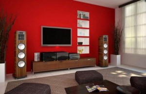 Modern-Red-Living-Room-Interior-Design-Ideas-with-Flat-TV-on-Wall