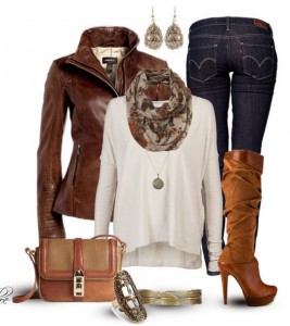 The-Trendy-Outfit-Idea-brown-leather-jacket-white-knit-top-jeans-and-knee-length-boots