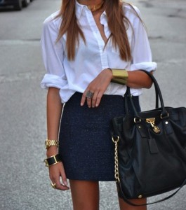 White-Collared-Shirt-Blue-Wool-Skirt-Gold-Jewels-530x600