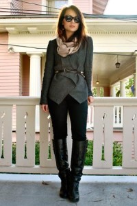 cardigans-skinny-pants-leather-boots-scarves-echarpes-glasses-sunglasses-belts-black-dark-gray-pink-orange-personal-style-winter-casual