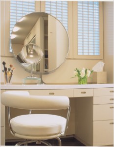 Powder-Room-Contemporary-Chicago-flowers-magnifying-mirror-makeup-area-makeup-brushes-plantation-shutters-round-mirror-stool-tissues-vanity-id-1077